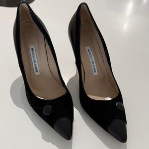Manolo Blahnik Black Heels with Button Accent
